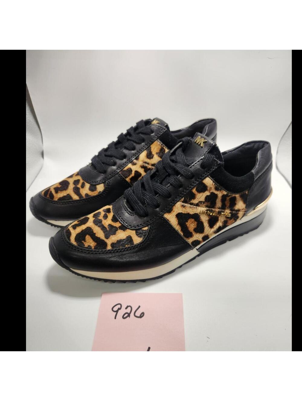 Michael Kors Leopard Print Black Brown Logo Low Top Lace-Up Sneakers Women